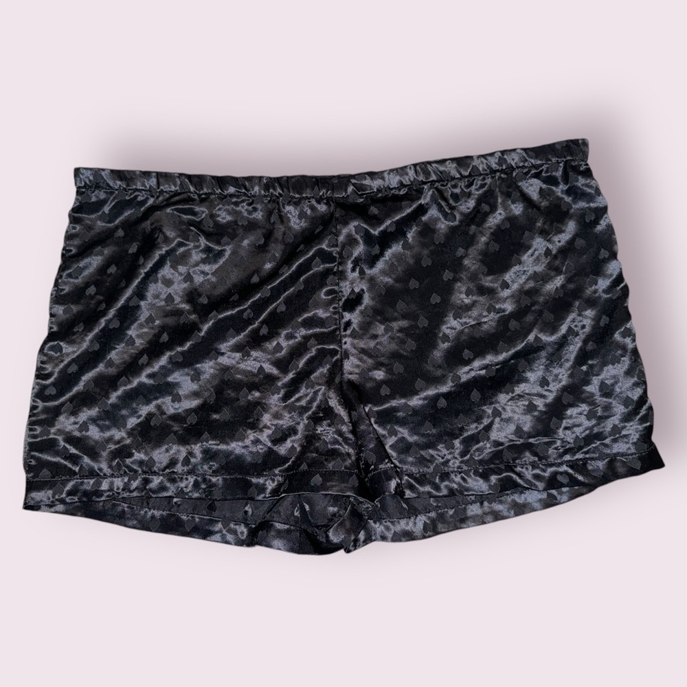 Boohoo Satin Lounge Shorts Heart Print Pajama Sleepwear Black Size 12